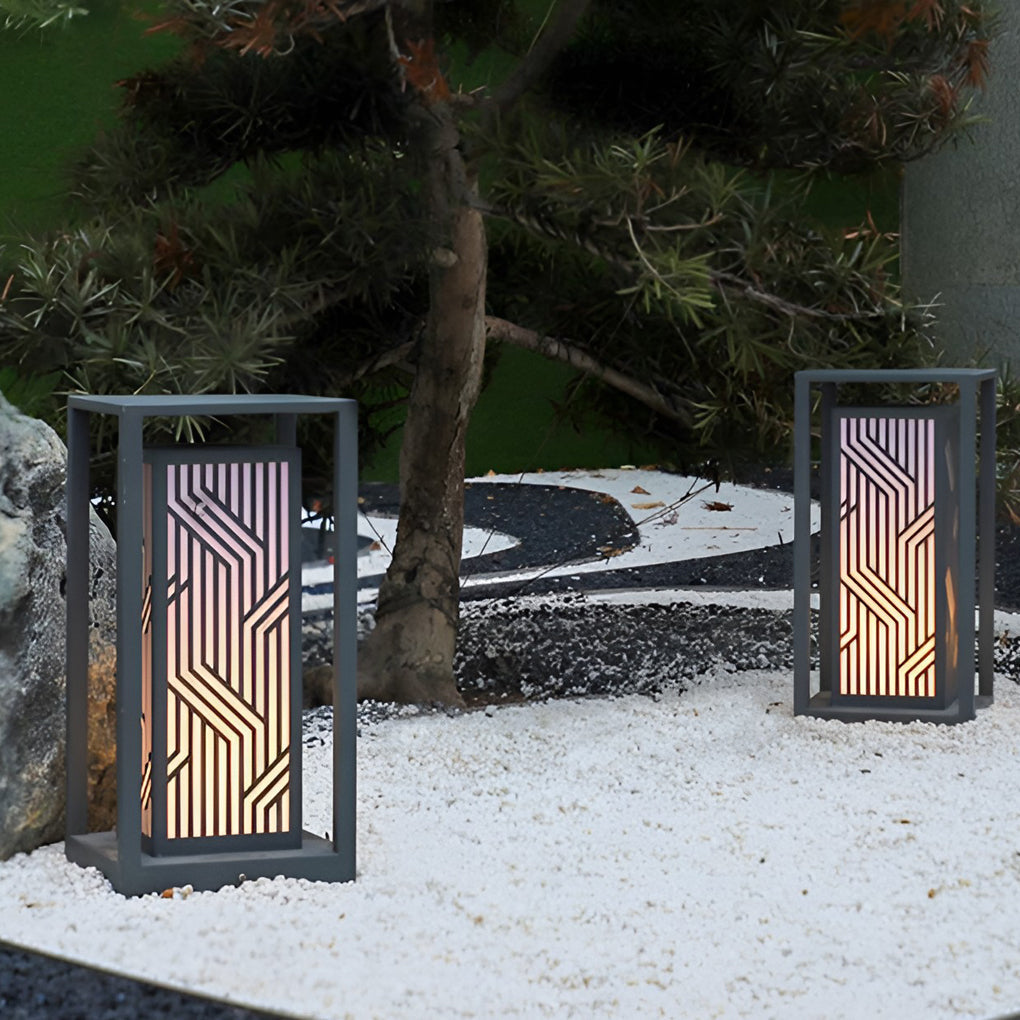 Retro Cuboid Outdoor Pathway Bollard Lantern — Stainless Steel, Gray, LED, IP54, 3000K Warm White, 10"×10"×20"