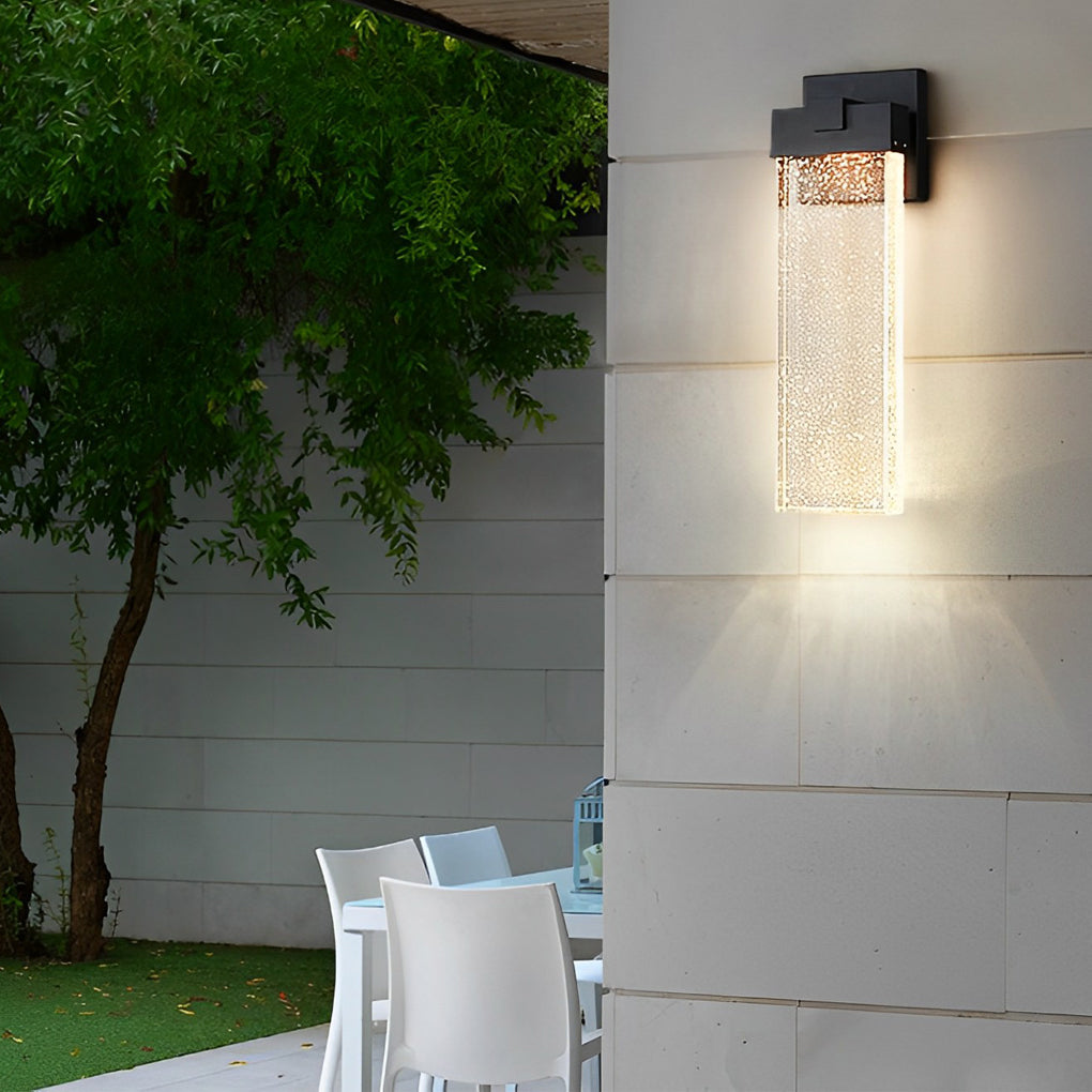 Rectangular Bubble Crystal Outdoor Wall Sconce — Die-Cast Aluminum, LED, 3000K Warm White, 10W / 18W / 24W, IP-Rated Weatherproof