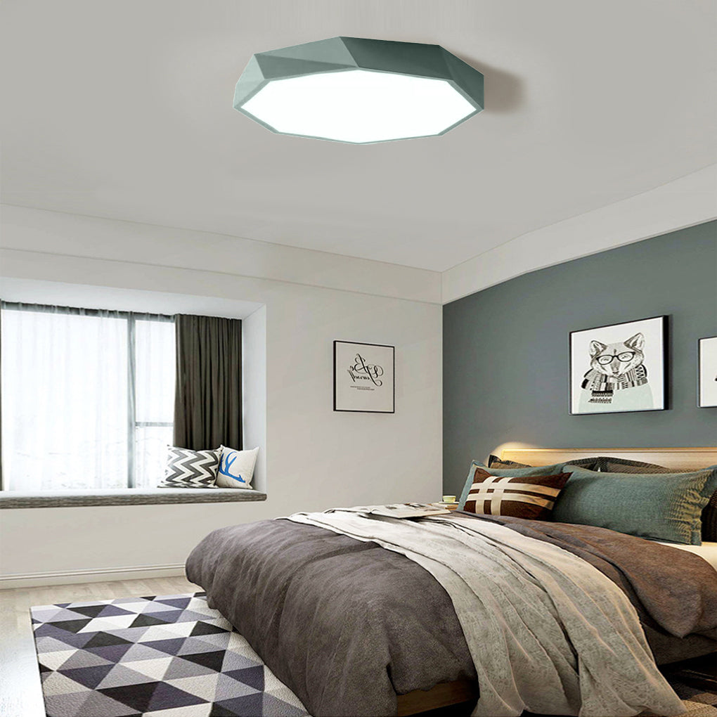 Geometric LED Flush-Mount Ceiling Light — Metal & PVC, 20W, Dimmable with Remote, 3000K–6000K, 20" Diameter