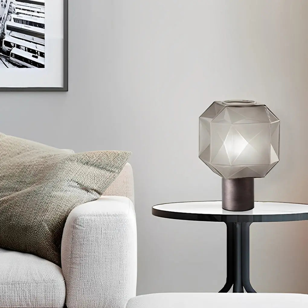 Modern Table Lamp with 1-Light Cylinder and Cubo Smoke Glass Orb Luxe