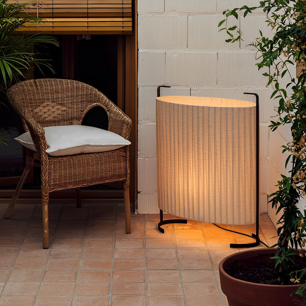 42" Contemporary Fabric Drum Outdoor Floor Lamp — Aluminum, Japandi, LED 12W, IP54, 3000K Warm White