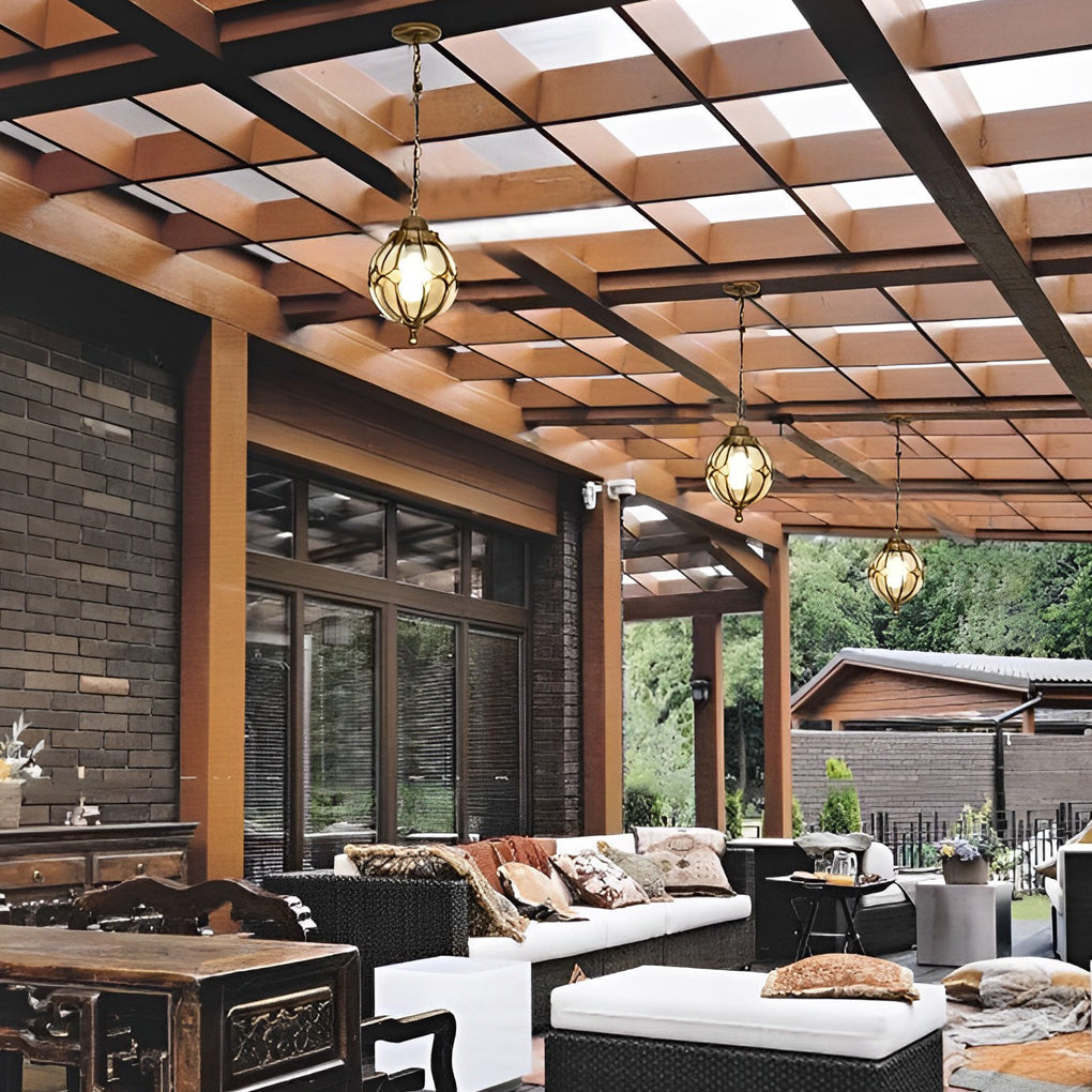 Glass Ball Outdoor Hanging Light — Die-Cast Aluminum, LED, Waterproof, Black or Bronze