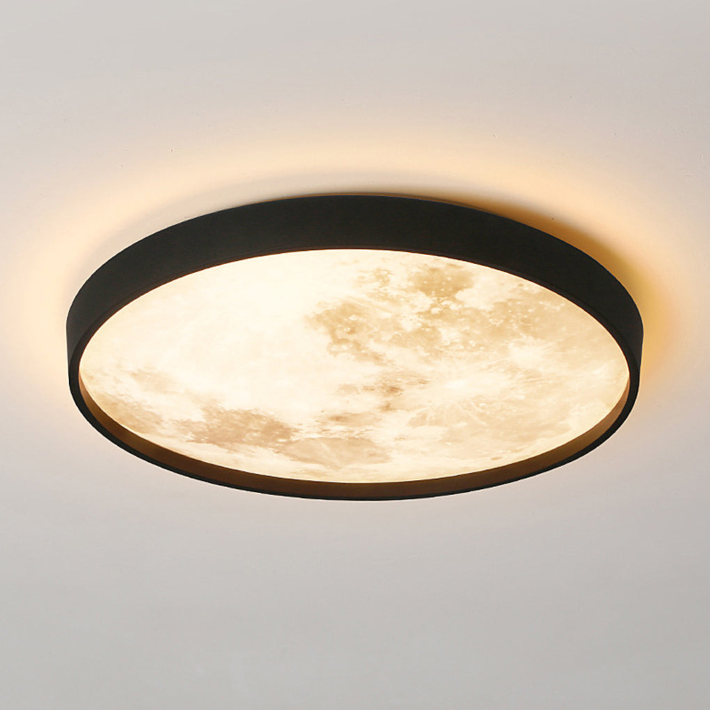 Moon Flush-Mount Ceiling Light — Black Iron and Acrylic, LED, 3-Step Dimming, 14W–45W