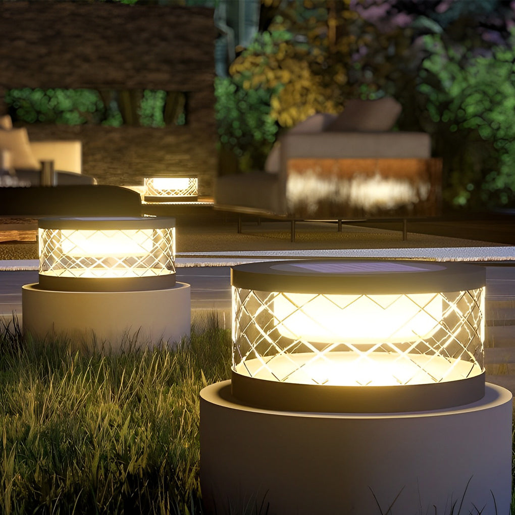 Modern Round Solar Post Cap Light — Black Acrylic & Stainless Steel, LED 3000K, Waterproof