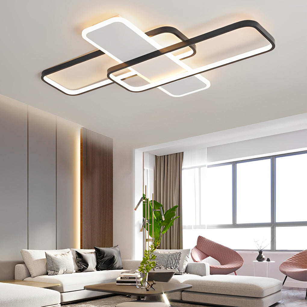 Square Overlapping Flush-Mount Chandelier — Aluminum & Acrylic, LED, Stepless Dimming, 3000K–6000K