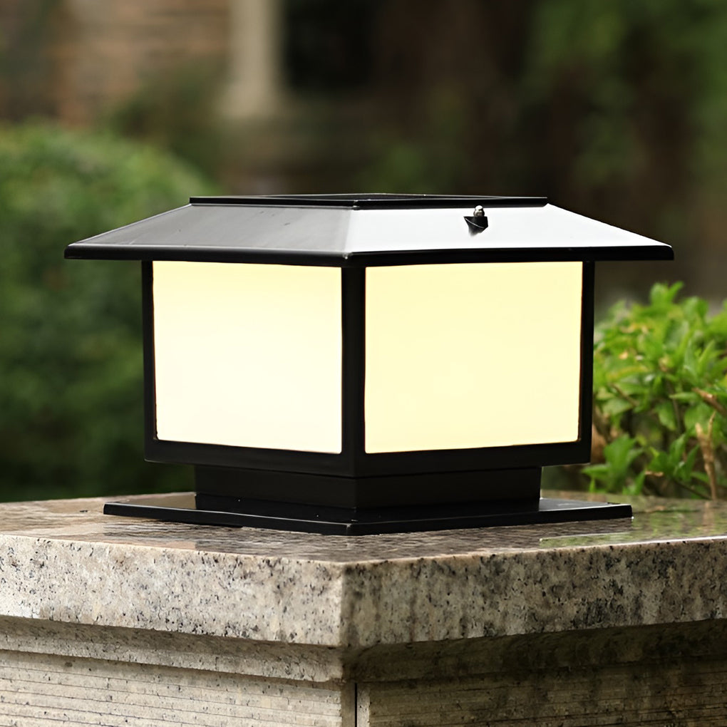Square Solar Fence Post Light — Aluminum, Black, Three-Step Dimming, Waterproof