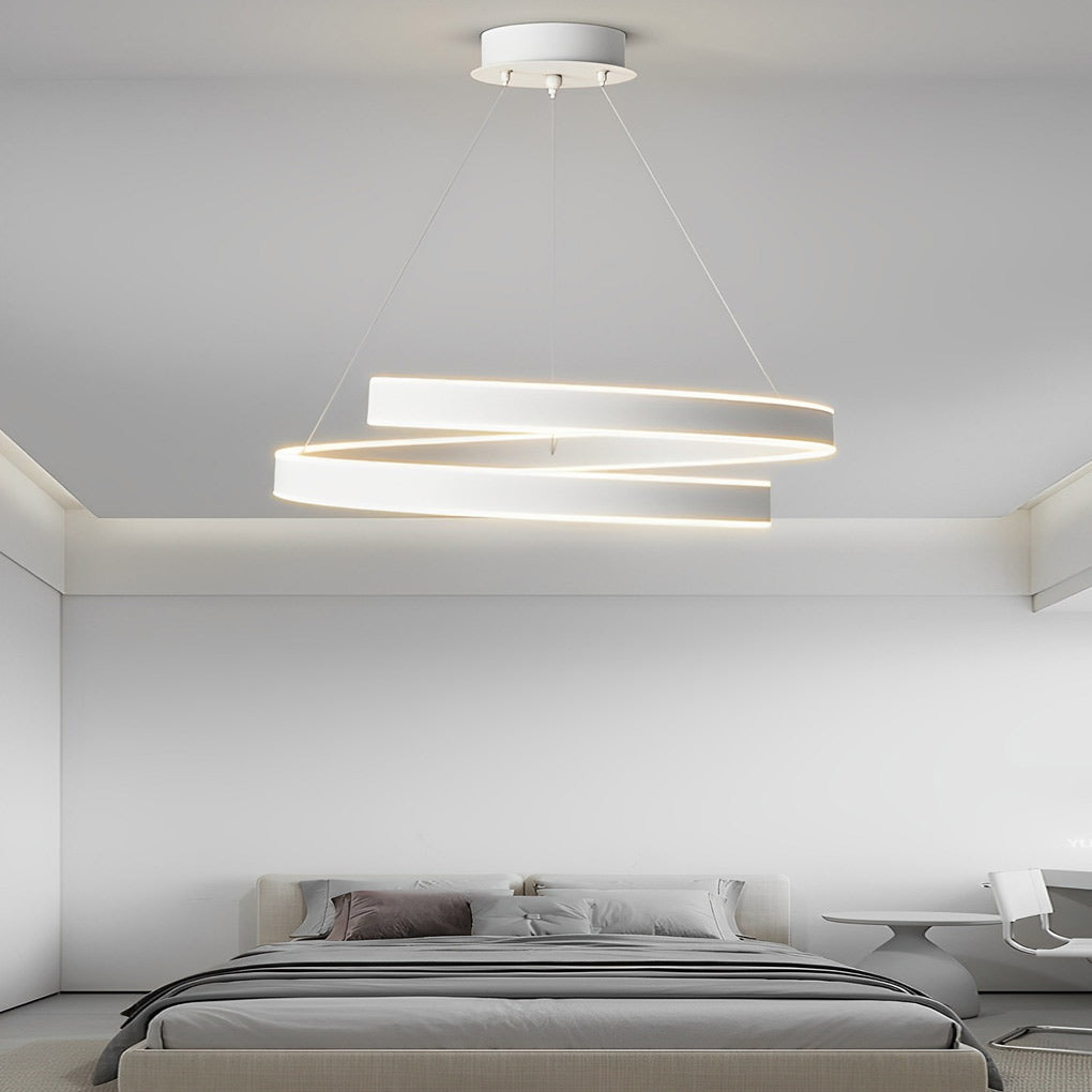 Rotating Ring Modern Chandelier — White Iron & Aluminum, LED, Three-Step Dimming, Remote Control, 20"