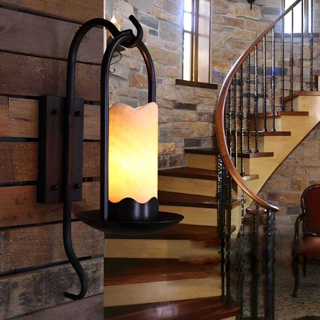 Retro Candlestick Wall Sconce — Black Iron, 5W LED E27, 3000K Warm White, 7" × 20"