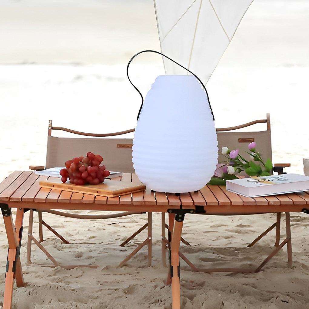 Round Portable Outdoor Lantern — PE, LED, USB Rechargeable, IP65, Timer, Remote Control, 10" × 15"