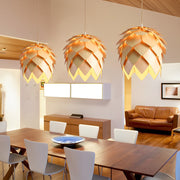Pine Cone Pendant Chandelier — Wood, LED, 7W/9W, 3000K Warm White, Hardwired, Rustic Modern