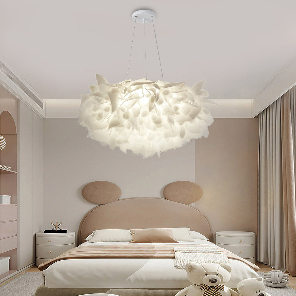 Flower Petal Chandelier — White PVC, LED 24W, Three-Step Dimming (3000K/4500K/6000K), 21" Diameter