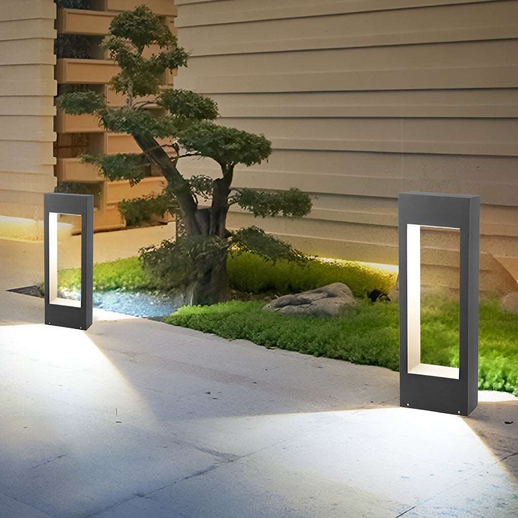 Rectangular Slim LED Bollard Light — Black Aluminum, 10W Hardwired, IP54, Warm or Cool White
