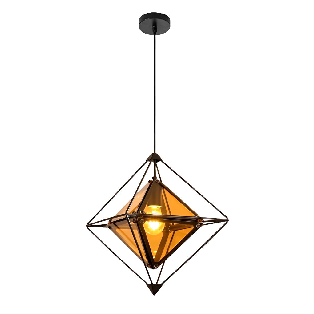 Modern Geometric Glass Pendant Light — E27, 16" Diameter, Amber or Smoke Gray, Gold or Black Finish