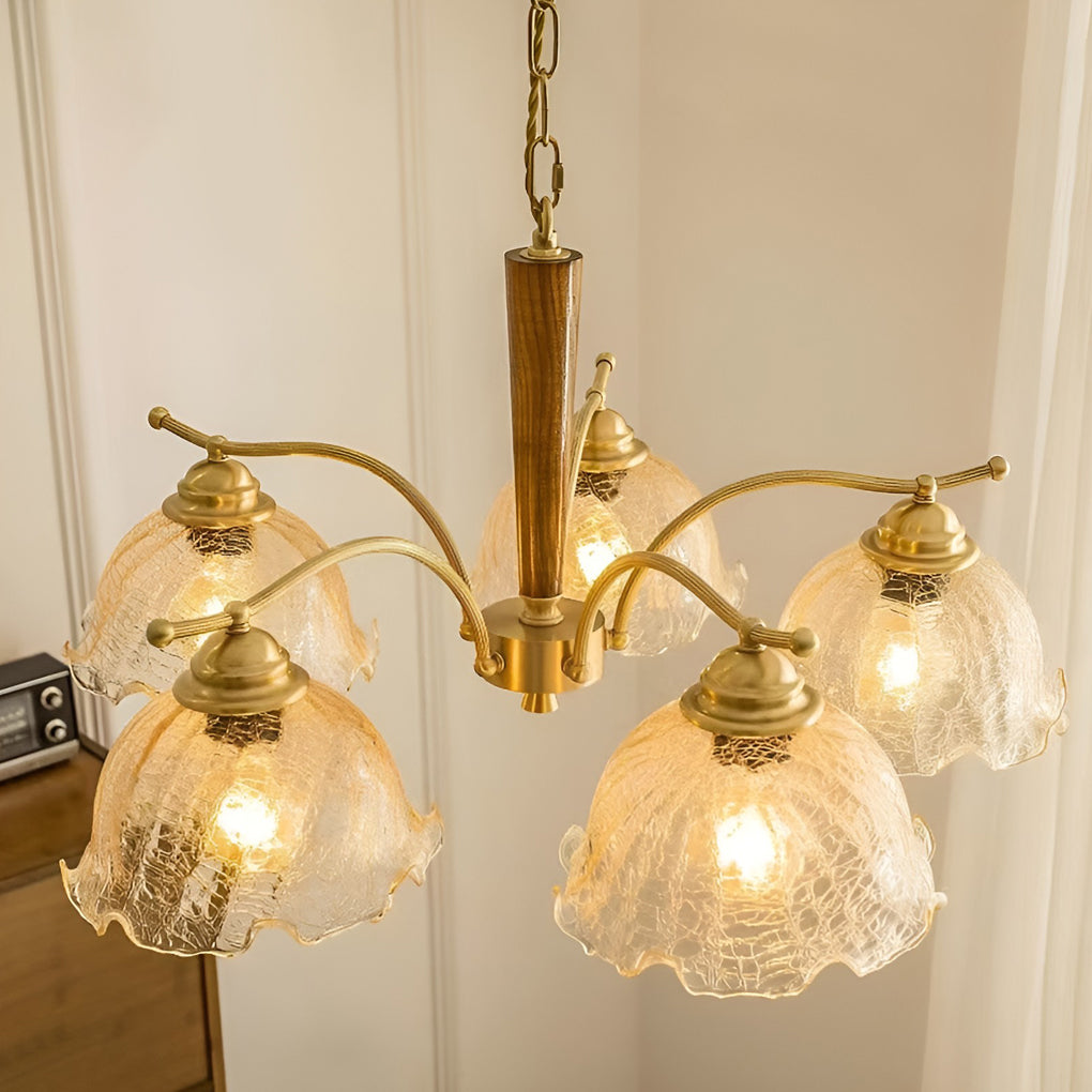 Retro Cracked Glass Chandelier — Copper, E27, Warm White 3000K, 3-Light or 5-Light, 28" Diameter