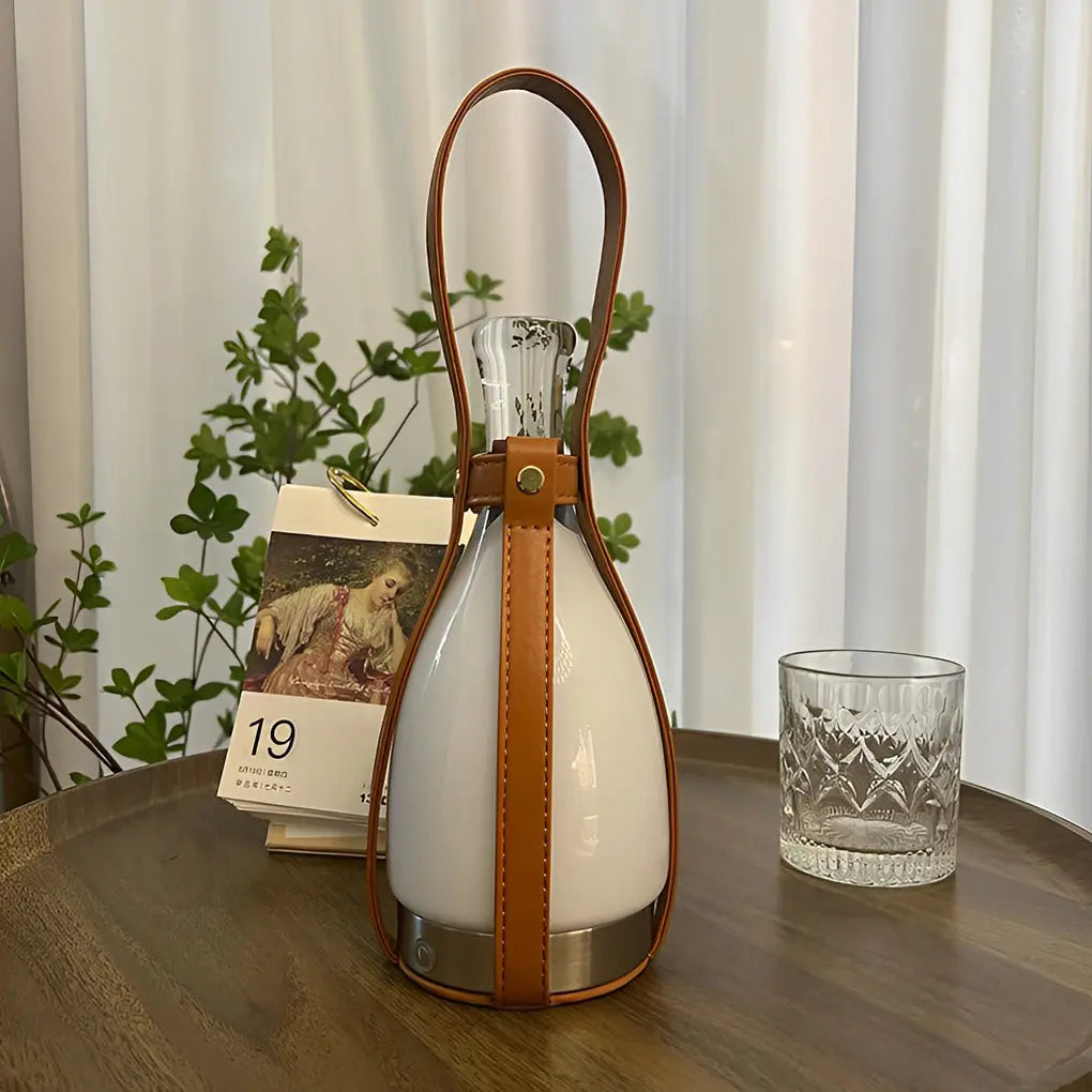Contemporary Cordless Lantern Table Lamp in Mid-Century Style Luxe