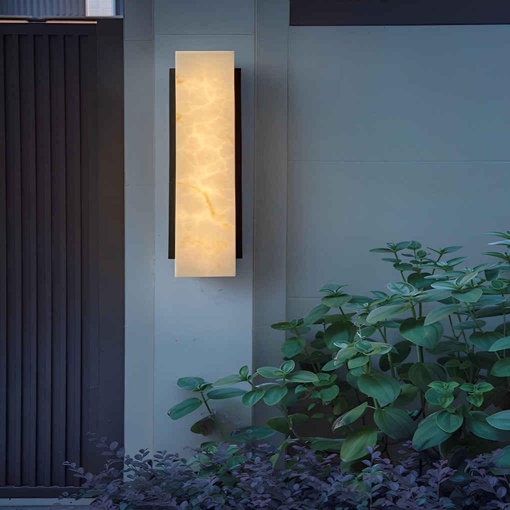 Rectangular Outdoor Wall Sconce — Black Stainless Steel with Imitation Marble Shade, LED, 12W/18W/24W, 3000K, IP65 Weatherproof