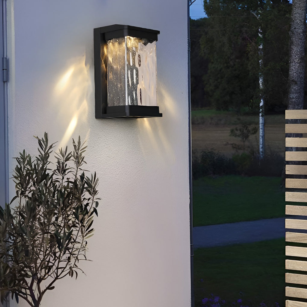 Modern Black Outdoor Wall Sconce — Die-Cast Aluminum, Stone-Textured Glass, 18W LED, IP65 Weatherproof