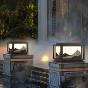 Square Solar Post Cap Light — Galvanized Steel & Acrylic, Mountain Scenery, LED E27, Hardwired / Solar, Warm White 3000K
