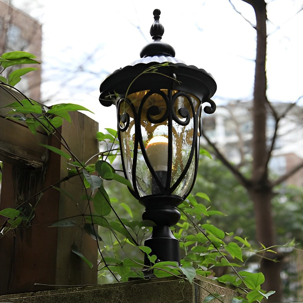 Black Outdoor Pillar Light — Bubble Glass Lantern, Die-Cast Aluminum, 7W LED, IP54, 3000K Warm White