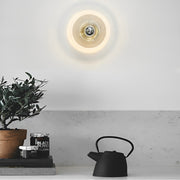 Round Striped Wall Sconce / Flush-Mount — Electroplated Iron and Glass, E27, 3000K, 7.9" Diameter