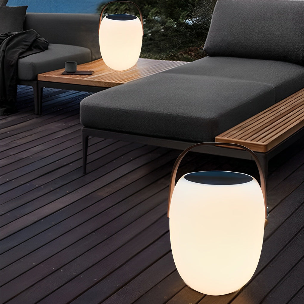 Modern Solar Portable Outdoor Lantern — PE with Wood Grain, LED 3000K, Waterproof