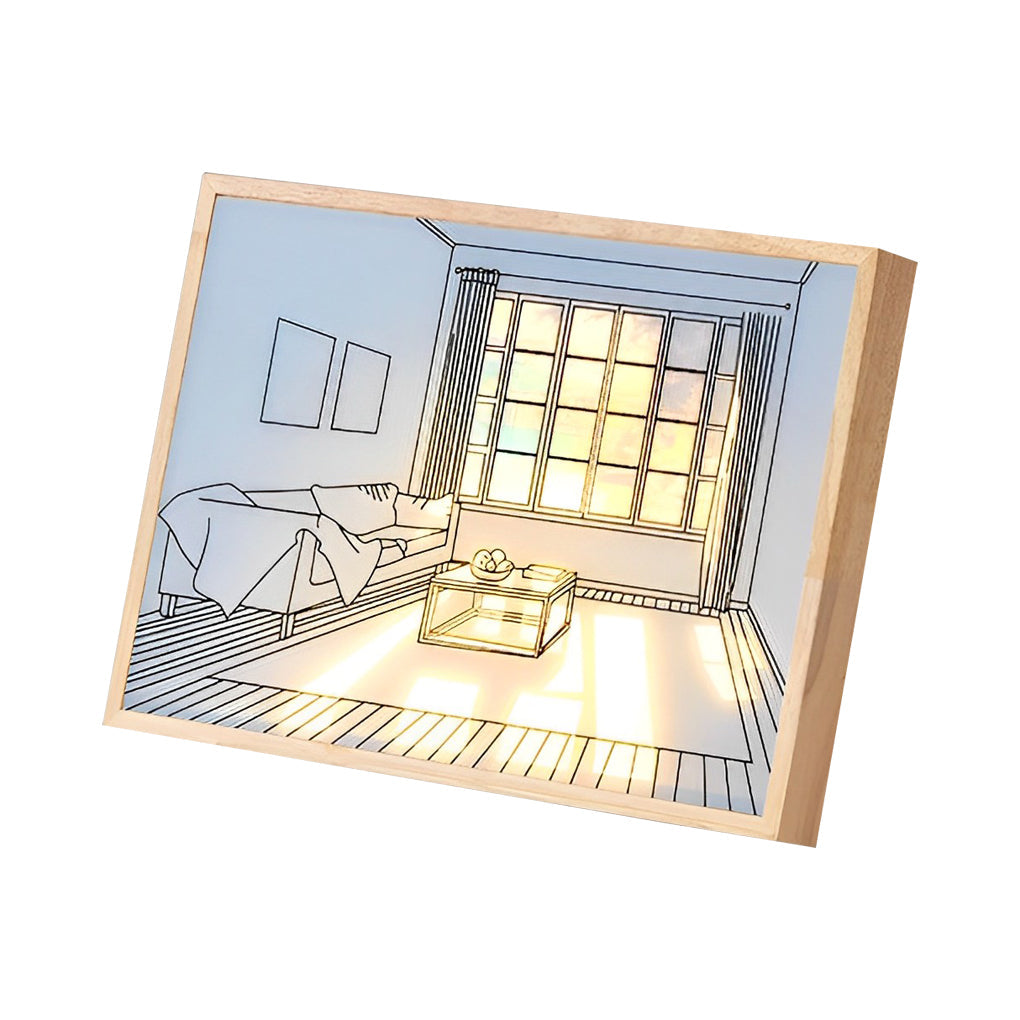 Sunshine LED Wall Art Night Light — Wood and Acrylic Frame, Touch Dimmable, 13" × 9", Rechargeable
