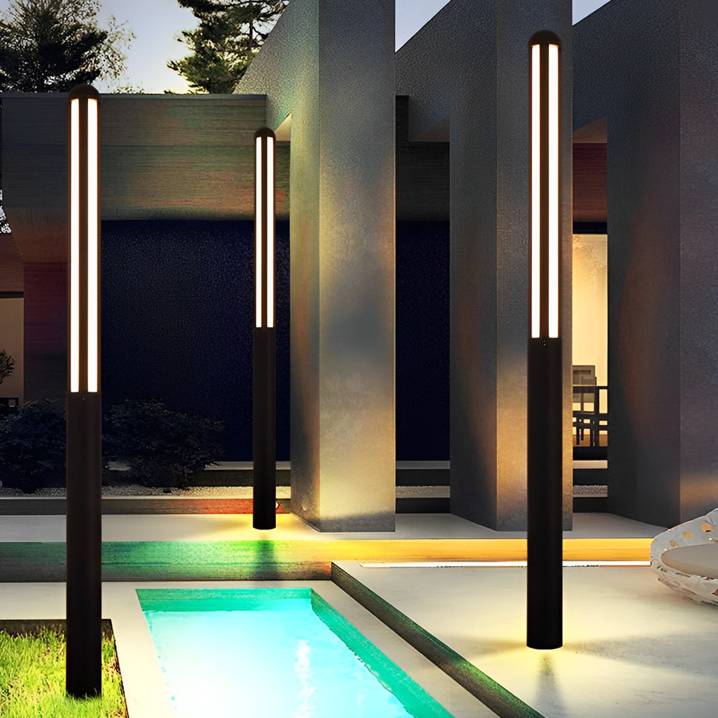 Modern Minimalist Bollard Light — Black Aluminum, LED, IP65 Weatherproof, 59"–118" Heights, 3000K