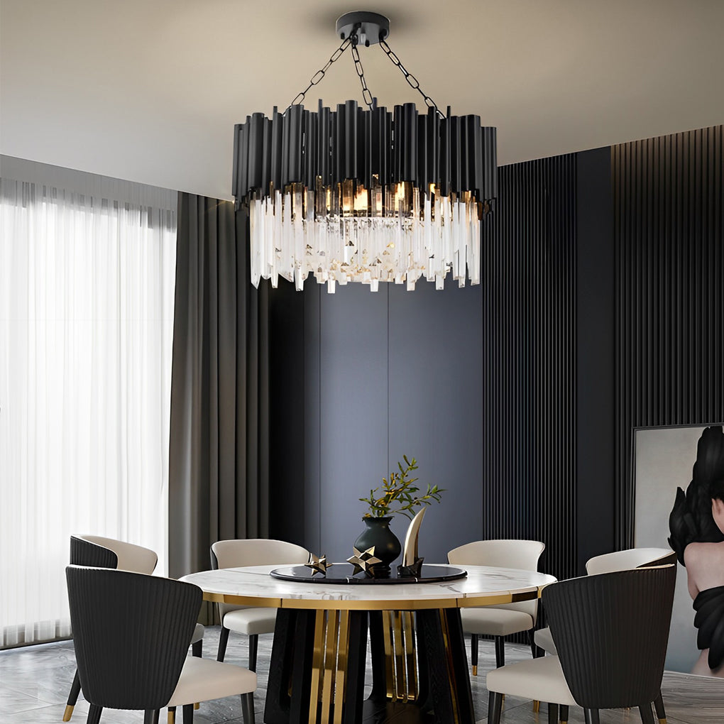 Circular Crystal Chandelier — Black Metal, Postmodern, LED 3000K, 24" or 31"