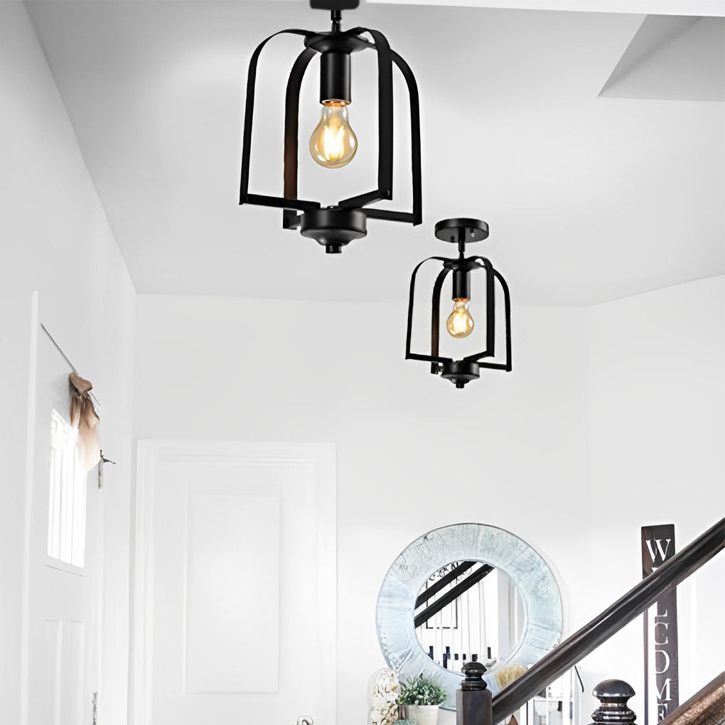 Industrial Iron Cage Chandelier — Black Iron, 1-Light or 4-Light, Hardwired