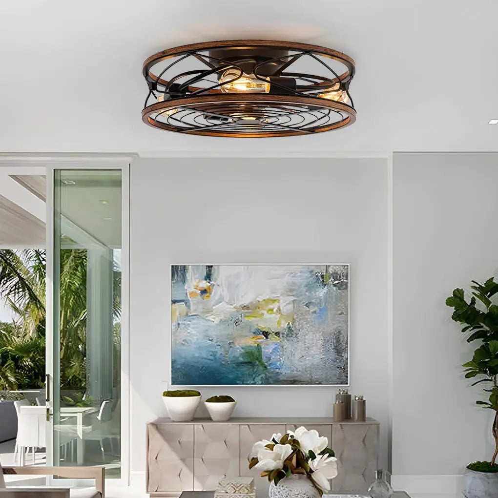 Vintage Industrial-Style Bladeless Ceiling Fan Lamp with Metal Timing Mute Luxe