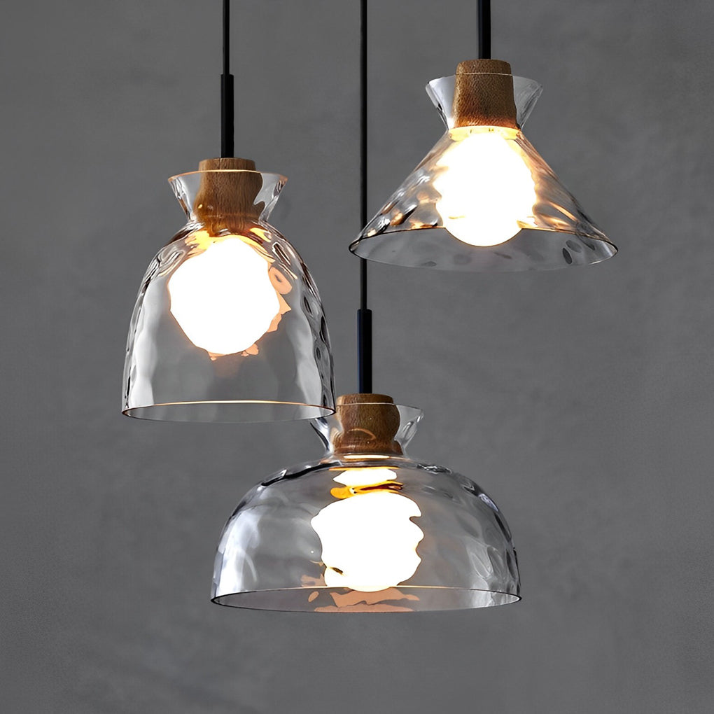 Round Glass and Wood Mini Pendant — Modern Minimalist, 3000K Warm White, Adjustable 59" Cord