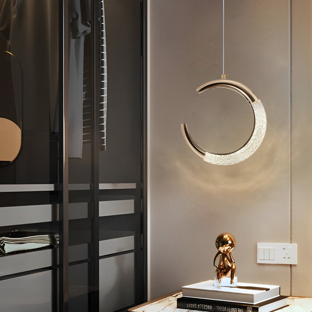 Moon Ring Mini Pendant — Zinc Alloy, Gold Electroplated, LED 7W 3000K, 8" Diameter