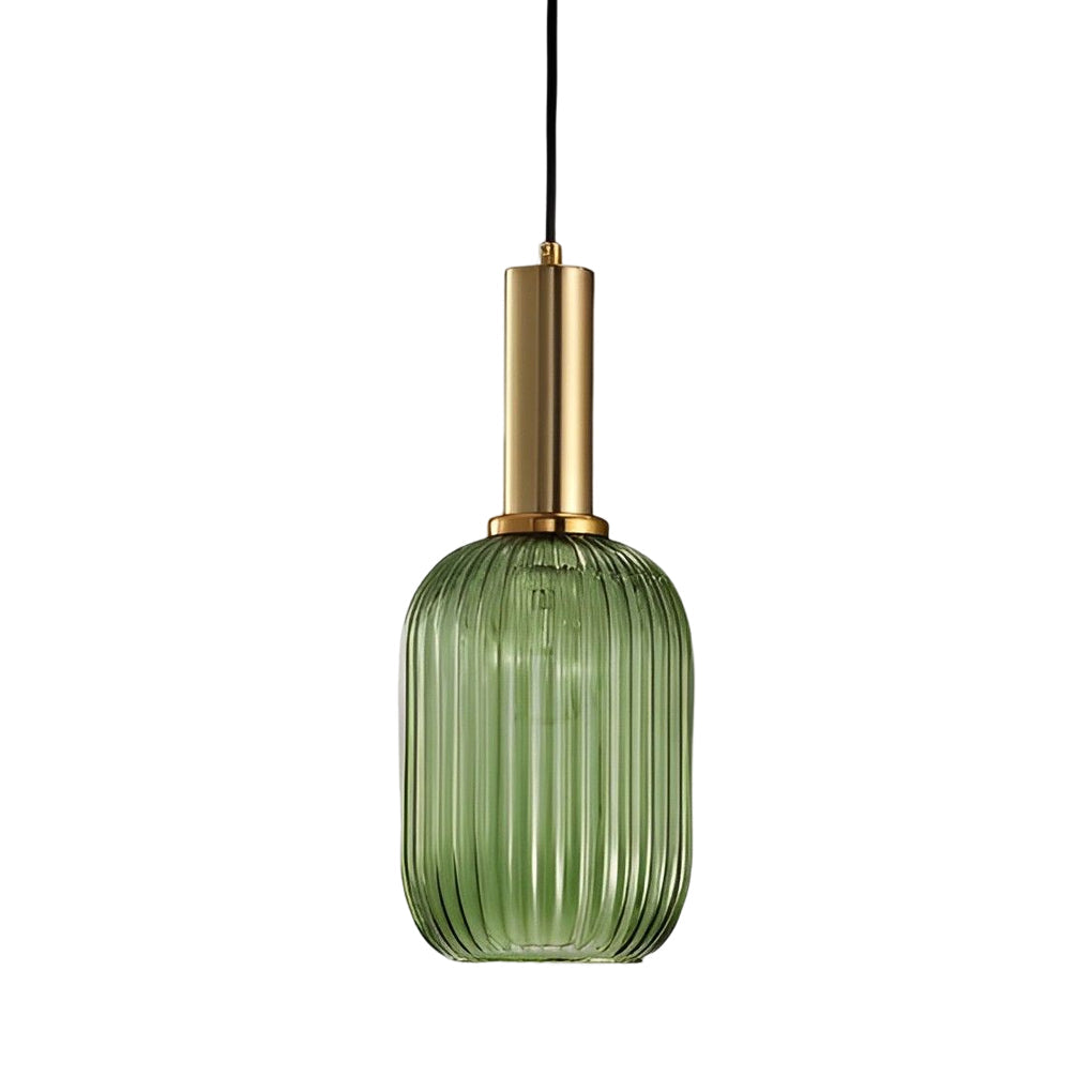 Striped Glass Lantern Mini Pendant — Modern, LED, 3000K, Available in Green, Amber, and Smoke Gray