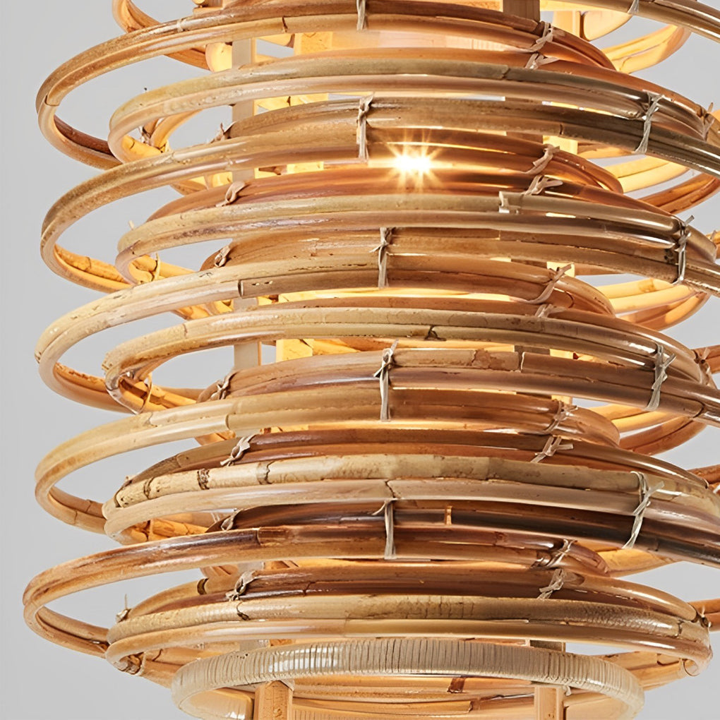 16" Round Bamboo Ring Pendant Light — Farmhouse, Hardwired, E26/E27, 16W–20W
