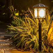 Ancient House-Style Solar LED Post Light — Aluminum and Glass, 7W, IP54, 3-Step Dimming, Remote Control