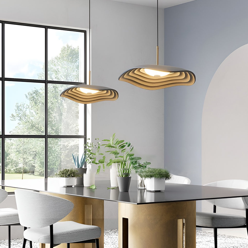 Round Geometric Pendant Chandelier — Resin, 12W LED, 15.7" Diameter, Black or Gray