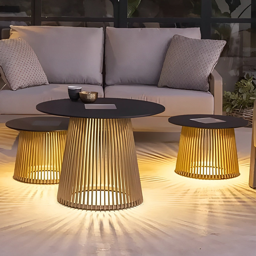 Round Iron Cage Outdoor Solar Lantern Table — Retro Modern, RGB 16-Color + Warm White LED, IP65, 20" Diameter