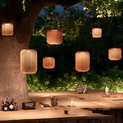 Rattan Lantern Outdoor Hanging Chandelier — Iron, Red, LED 10W 3000K, IP55 Waterproof, Hardwired