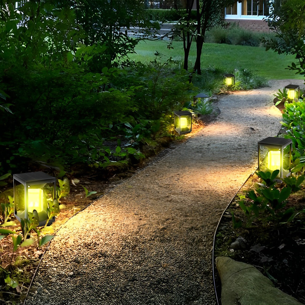 Modern Black Square Solar LED Pillar Light — Aluminum, 3W, IP65 Weatherproof, 7" × 11"