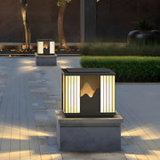 Modern Black Solar / Hardwired Post Cap Light — Stainless Steel, LED Mountain Scenery, IP65, 3000K Warm White