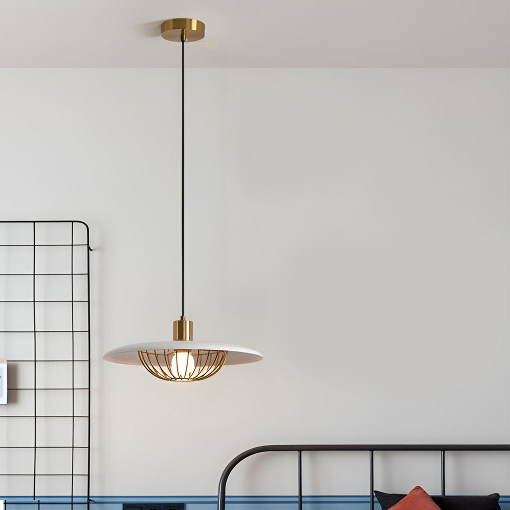 Circular Modern Pendant Light — Electroplated Iron, Three-Step Dimming, E27, Black or White, 14" or 18"