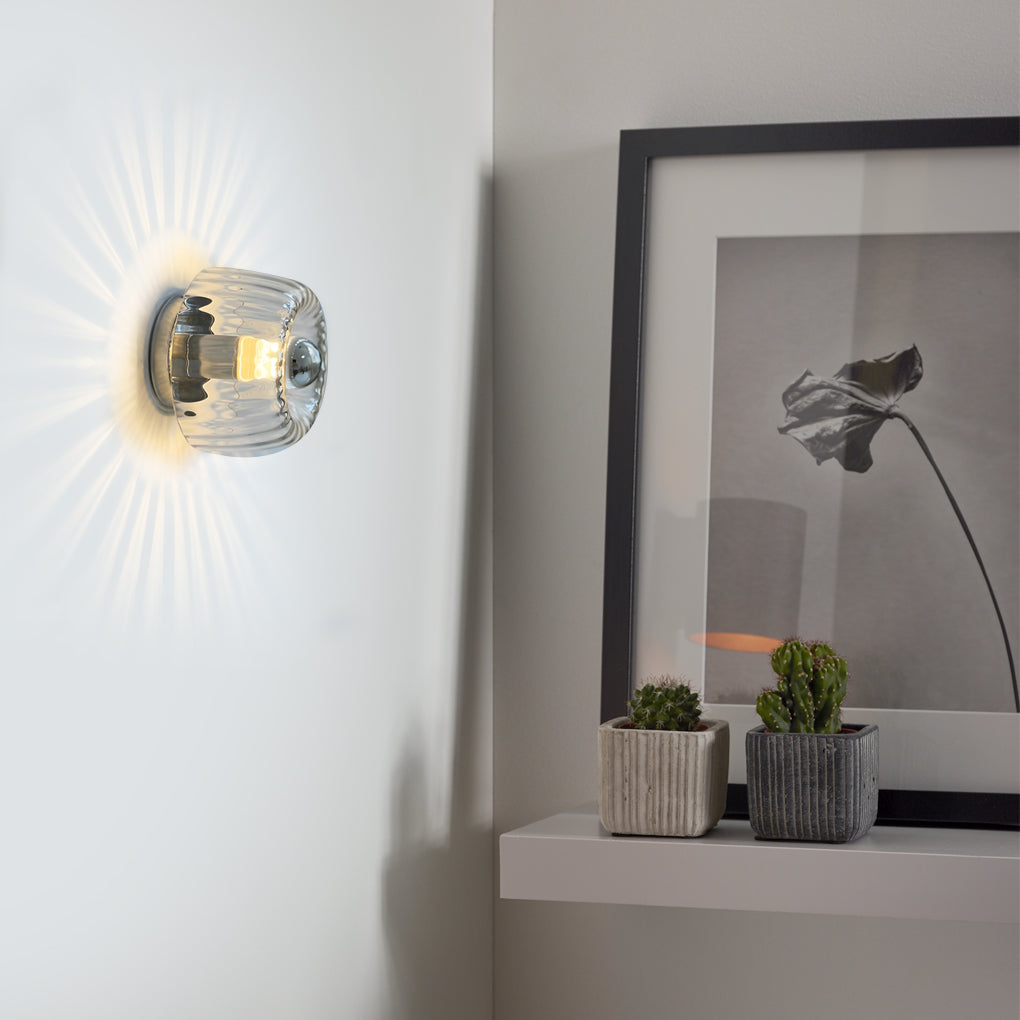 Jellyfish Round Glass Wall Sconce — Chrome or Gold Iron, 6.3" Diameter, 3000K Hardwired