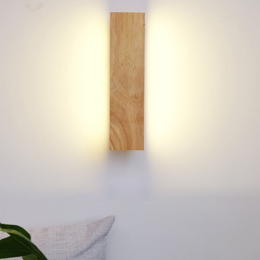 Minimalist Rectangular Wood LED Wall Sconce — Rotatable Acrylic Shade, Side Glow, 3000K, 8W / 12W / 20W