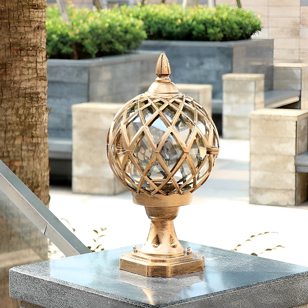 Round Ball Outdoor Fence Post Light — Aluminum and Glass, LED, IP54 Waterproof, Black or Bronze