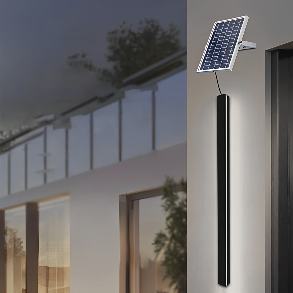 Minimalist Linear Solar Wall Sconce — Black Iron and Acrylic, LED, Waterproof, Remote Control, 3000K / 6000K, Multiple Lengths