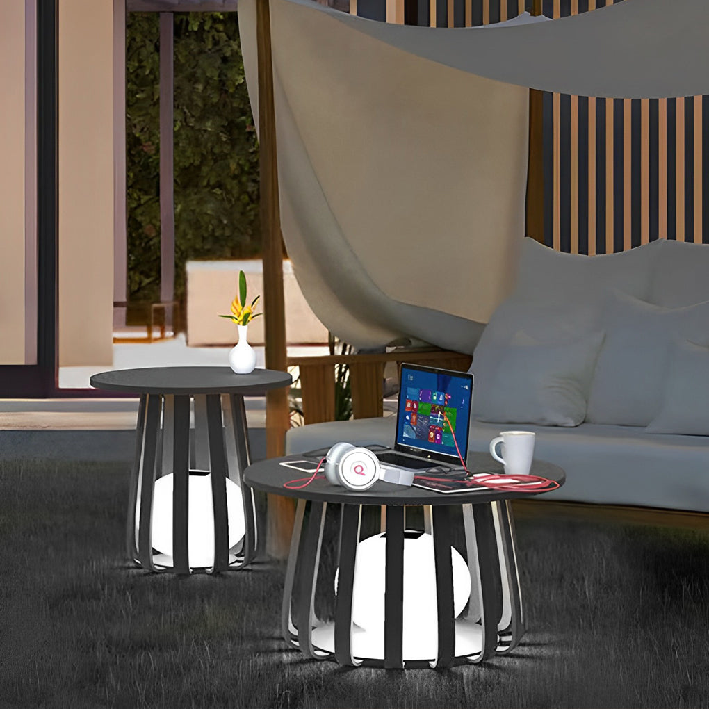 Round Solar Outdoor Lantern Side Table Light — Iron, RGB + Warm White LED, IP65 Weatherproof, 3.7W