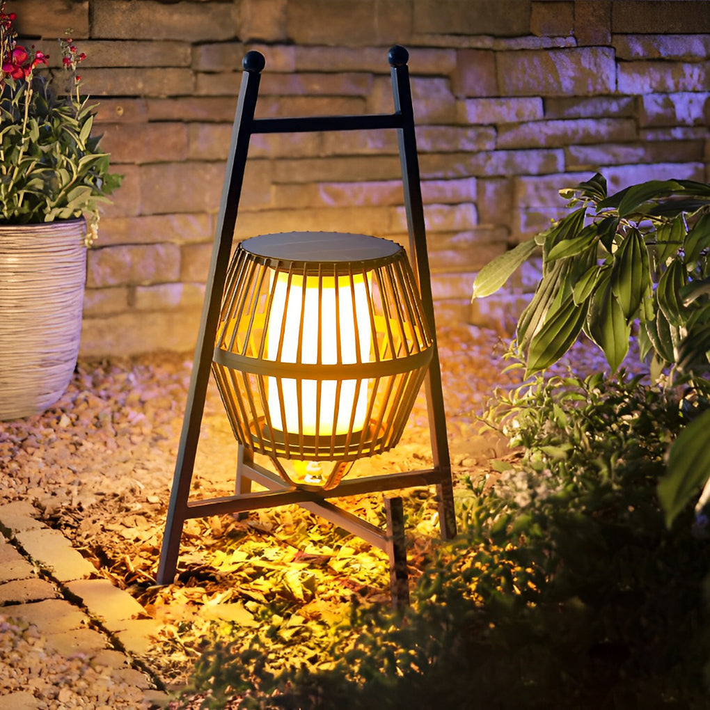 Modern Farmhouse Portable Solar Outdoor Lantern — Die-Cast Aluminum, Black, Dimmable LED, Auto On/Off, 15" × 23"
