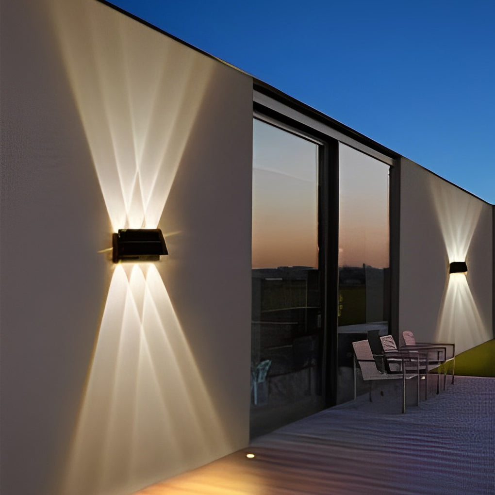 Modern Rectangular Solar Up/Down Wall Sconce — Black, LED, IP65 Weatherproof, 3000K Warm White