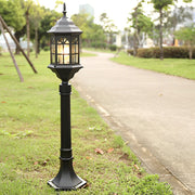Slim Industrial Outdoor Post Light — Die-Cast Aluminum, Cylindrical Glass, E27, 32" H, Black / Bronze