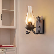 Industrial Retro Wall Sconce — Black Iron, E27, Blown Glass Shade, 8" × 12"